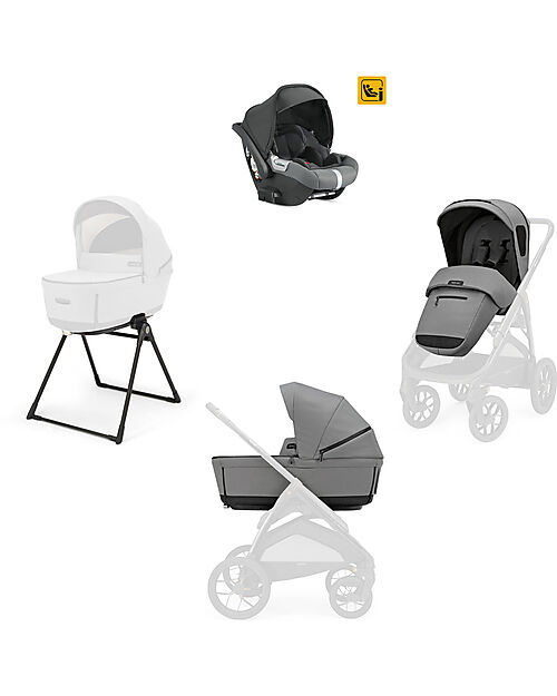 Inglesina Aptica XT System Quattro - Canyon Grey - All Season Seat + Open Up Cot + Standup + Darwin Car Seat Trio and Duo Strollers