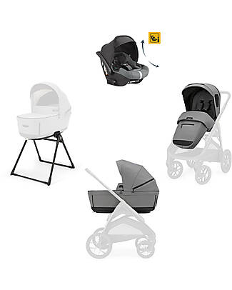 Inglesina Aptica XT System Quattro - Canyon Grey - All Season Seat + Open Up Cot + Standup + Darwin Recline Car Seat Trio and Duo Strollers