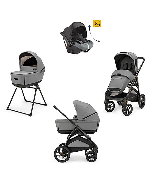 Inglesina Aptica XT System Quattro - Canyon Grey - Stroller + Standup Cradle + Darwin Recline Car Seat Trio and Duo Strollers