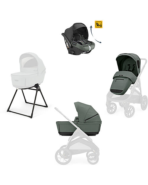 Inglesina Aptica XT System Quattro - Taiga Green - All Season Seat + Open Up Cot + Standup + Darwin Recline Car Seat Trio and Duo Strollers