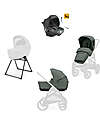 Inglesina Aptica XT System Quattro - Taiga Green - All Season Seat + Open Up Cot + Standup + Darwin Recline Car Seat Trio and Duo Strollers