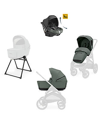 Inglesina Aptica XT System Quattro - Taiga Green - All Season Seat + Open Up Cot + Standup + Darwin Recline Car Seat Trio and Duo Strollers