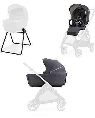 Inglesina Electa System Duo - Garage Grey - All Season Seat + Open Up Cot Pushchairs