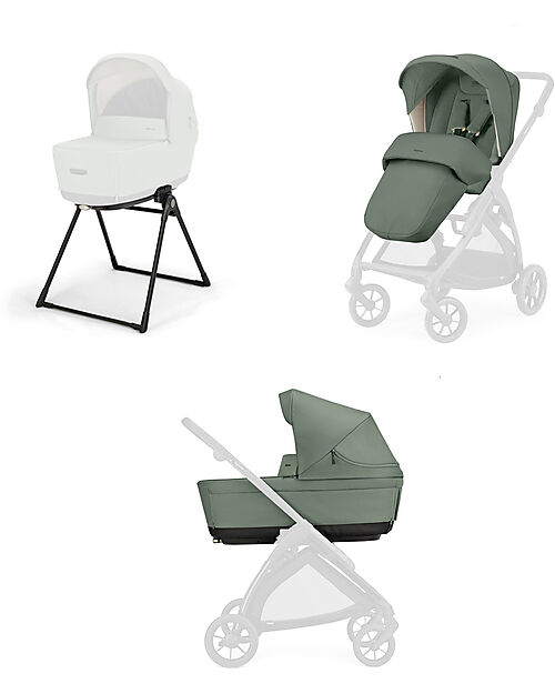 Inglesina Electa System Duo - Murray Green - All Season Seat + Open Up Cot Trio and Duo Strollers