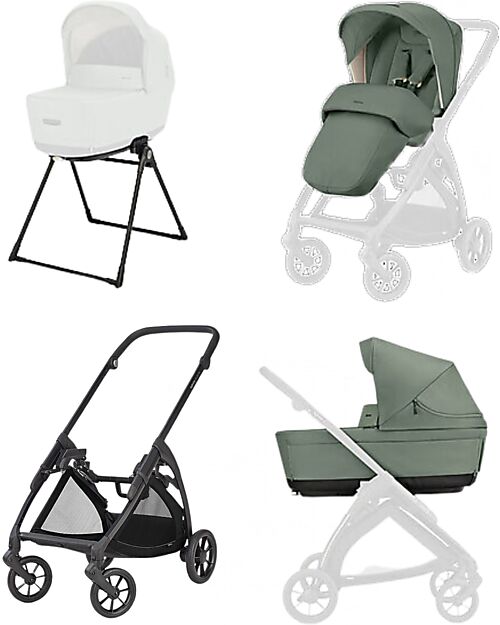 Inglesina Electa System Duo - Murray Green - All Season Seat + Open Up Cot Trio and Duo Strollers