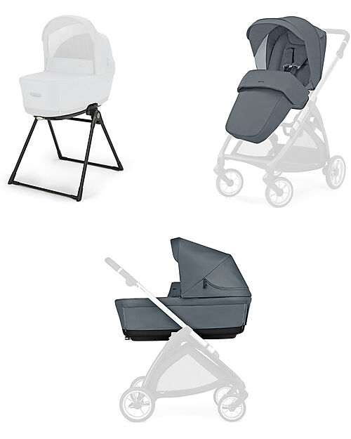 Inglesina Electa System Duo - Union Grey - All Season Seat + Open Up Cot Trio and Duo Strollers