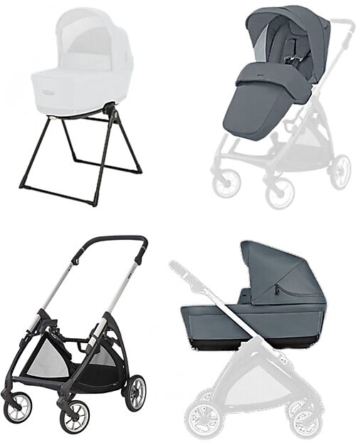 Inglesina Electa System Duo - Union Grey - All Season Seat + Open Up Cot Trio and Duo Strollers