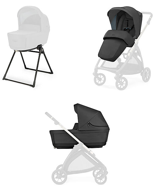 Inglesina Electa System Duo - Upper Black - All Season Seat + Open Up Cot Trio and Duo Strollers