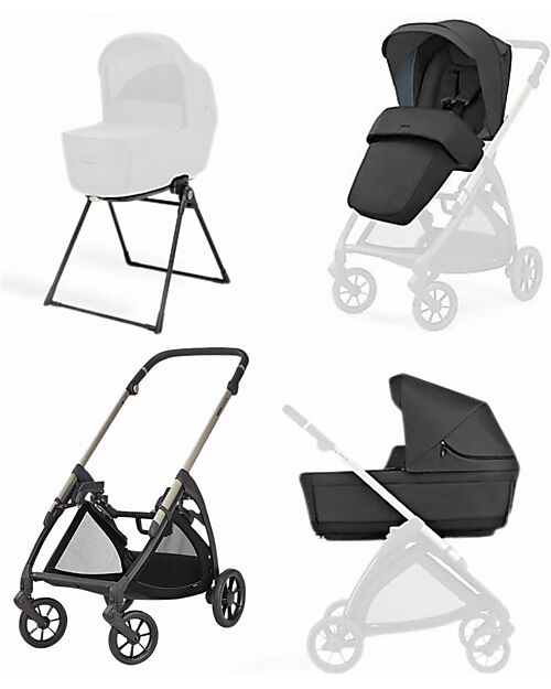 Inglesina Electa System Duo - Upper Black - All Season Seat + Open Up Cot Trio and Duo Strollers