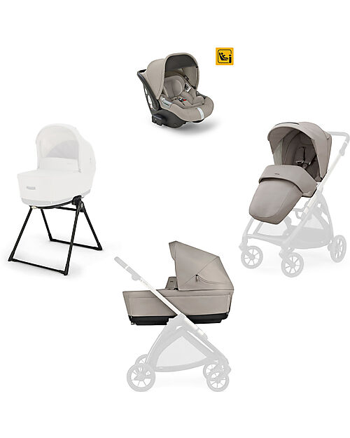 Inglesina Electa System Quattro - Battery Beige - All Season Seat + Open Up Cot + Standup + Darwin Car Seat Trio and Duo Strollers