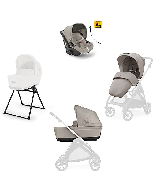 Inglesina Electa System Quattro - Battery Beige - All Season Seat + Open Up Cot + Standup + Darwin Recline Car Seat Trio and Duo Strollers