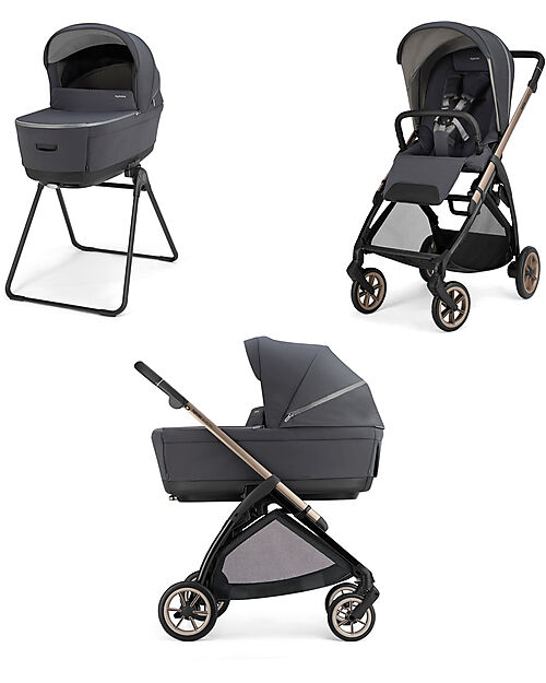 Inglesina Electa System Quattro DUO - Garage Grey - Stroller + Bassinet Standup + Bronze Black Frame Trio and Duo Strollers