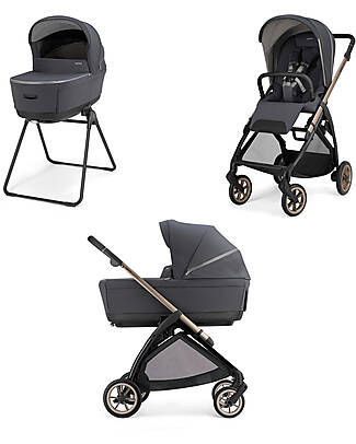 Inglesina Electa System Quattro DUO - Garage Grey - Stroller + Bassinet Standup + Bronze Black Frame Trio and Duo Strollers