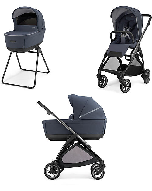 Inglesina Electa System Quattro DUO - Rooftop Blue - Stroller + Bassinet Standup + Iron Black Frame Trio and Duo Strollers