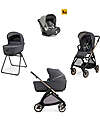 Inglesina Electa System Quattro - Garage Grey - Stroller + Standup Bassinet + Darwin Infant I-Size Car Seat + Bronze Black Frame Trio and Duo Strollers