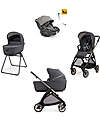 Inglesina Electa System Quattro - Garage Grey - Stroller + Standup Bassinet + Seat Darwin Recline EVO + Bronze Black Frame Trio and Duo Strollers