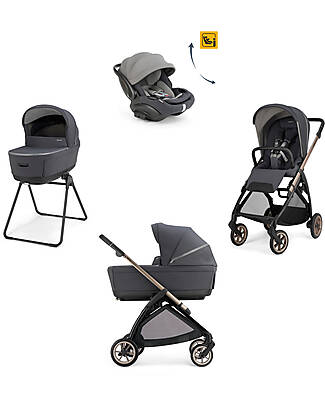 Inglesina Electa System Quattro - Garage Grey - Stroller + Standup Bassinet + Seat Darwin Recline EVO + Bronze Black Frame Trio and Duo Strollers