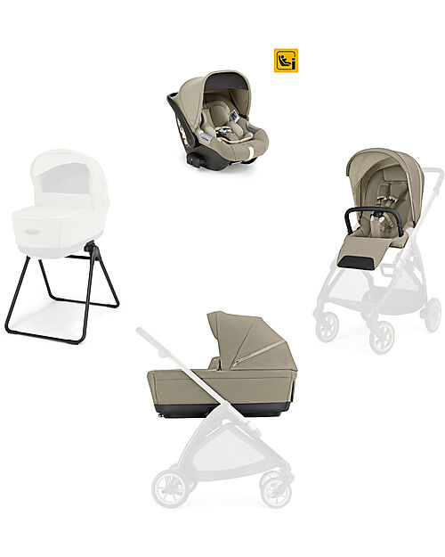 Inglesina Electa System Quattro - Hangar Beige - All Season Seat + Open Up Cot + Standup + Darwin Car Seat Pushchairs