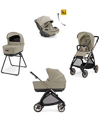 Inglesina Electa System Quattro - Hangar Beige - Stroller + Standup Bassinet + Seat Darwin Recline EVO + Bronze Black Frame Trio and Duo Strollers