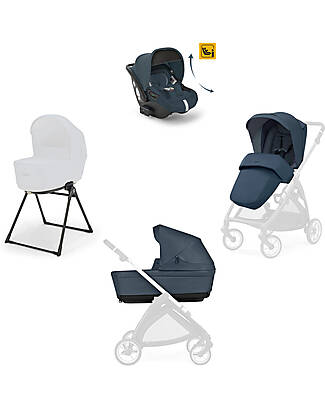 Inglesina Electa System Quattro - Hudson Blue - All Season Seat + Open Up Cot + Standup + Darwin Recline Car Seat Trio and Duo Strollers