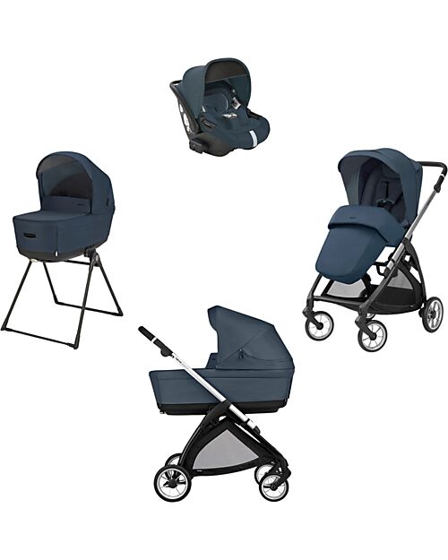 Inglesina Electa System Quattro - Hudson Blue - Stroller + Standup Cradle + Darwin Car Seat Trio and Duo Strollers