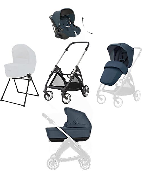 Inglesina Electa System Quattro - Hudson Blue - Stroller + Standup Cradle + Darwin Recline Car Seat Trio and Duo Strollers
