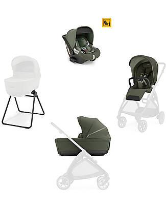 Inglesina Electa System Quattro - Loft Green - All Season Seat + Open Up Cot + Standup + Darwin Car Seat Pushchairs
