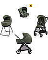 Inglesina Electa System Quattro - Loft Green - Stroller + Standup Bassinet + Darwin Infant I-Size Car Seat + Iron Black Frame Trio and Duo Strollers