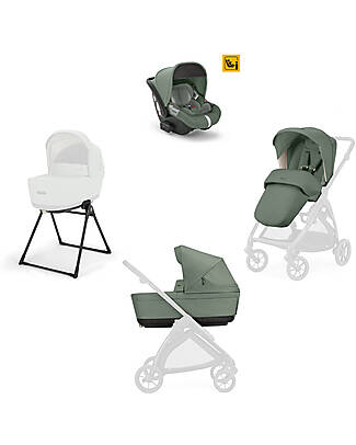 Inglesina Electa System Quattro - Murray Green - All Season Seat + Open Up Cot + Standup + Darwin Car Seat Trio and Duo Strollers