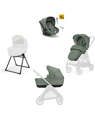 Inglesina Electa System Quattro - Murray Green - All Season Seat + Open Up Cot + Standup + Darwin Recline Car Seat Trio and Duo Strollers