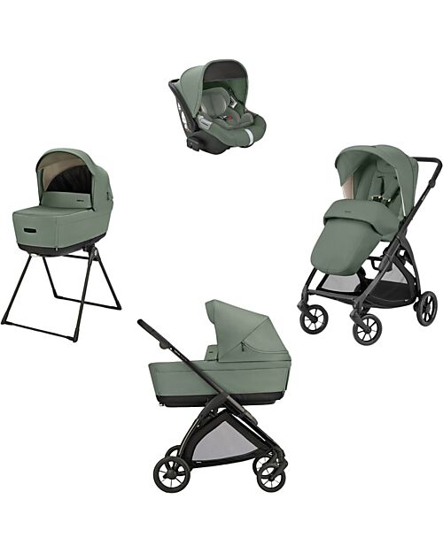 Inglesina Electa System Quattro - Murray Green - Stroller + Standup Cradle + Darwin Car Seat + Chassis Trio and Duo Strollers
