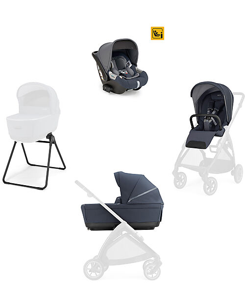 Inglesina Electa System Quattro - Rooftop Blue - All Season Seat + Open Up Cot + Standup + Darwin Recline Car Seat Pushchairs