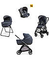 Inglesina Electa System Quattro - Rooftop Blue - Stroller + Standup Bassinet + Darwin Infant I-Size Car Seat + Iron Black Frame Trio and Duo Strollers