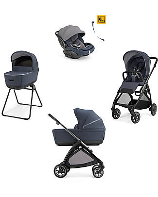 Inglesina Electa System Quattro - Rooftop Blue - Stroller + Standup Bassinet + Seat Darwin Recline EVO + Iron Black Frame Trio and Duo Strollers