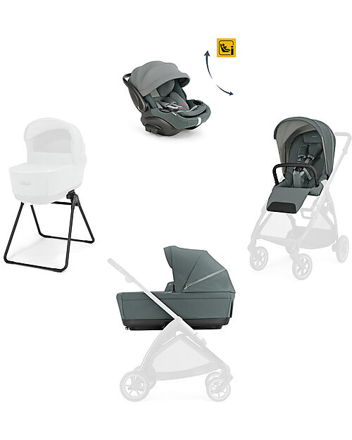 Inglesina Electa System Quattro - Studio Grey - All Season Seat + Open Up Cot + Standup + Darwin Recline Car Seat Pushchairs