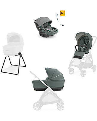 Inglesina Electa System Quattro - Studio Grey - All Season Seat + Open Up Cot + Standup + Darwin Recline Car Seat Pushchairs