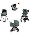 Inglesina Electa System Quattro - Studio Grey - Stroller + Standup Bassinet + Darwin Infant I-Size Car Seat + Iron Black Frame Trio and Duo Strollers