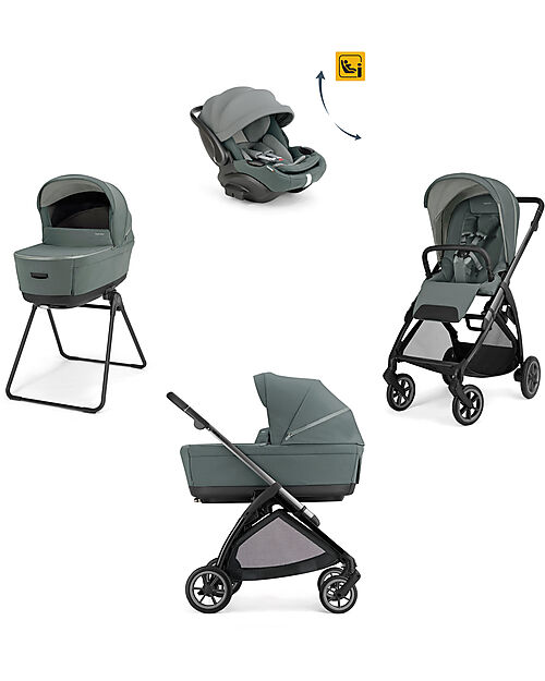 Inglesina Electa System Quattro - Studio Grey - Stroller + Standup Bassinet + Seat Darwin Recline EVO + Iron Black Frame Trio and Duo Strollers