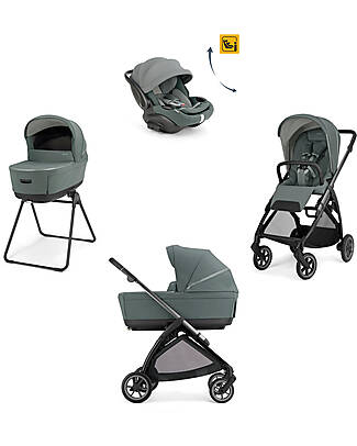 Inglesina Electa System Quattro - Studio Grey - Stroller + Standup Bassinet + Seat Darwin Recline EVO + Iron Black Frame Trio and Duo Strollers