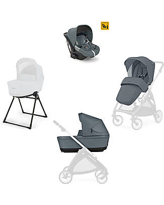 Inglesina Electa System Quattro - Union Grey - All Season Seat + Open Up Cot + Standup + Darwin Car Seat Trio and Duo Strollers