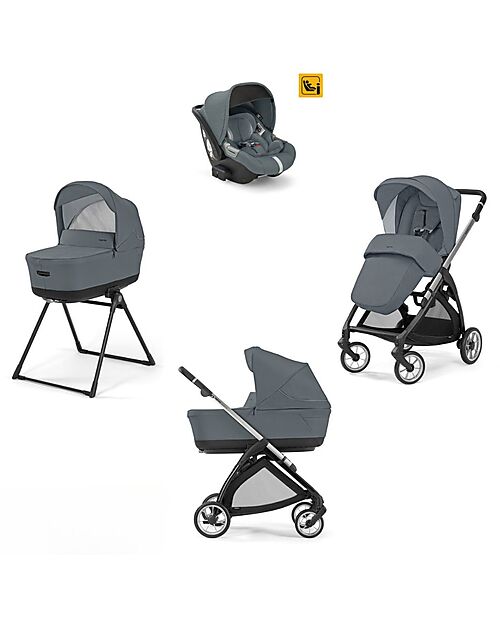Inglesina Electa System Quattro - Union Grey - Stroller + Standup Cradle + Darwin Car Seat Trio and Duo Strollers