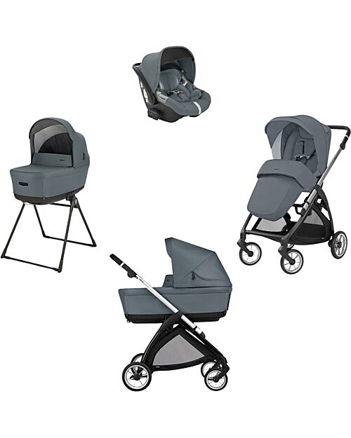 Inglesina Electa System Quattro - Union Grey - Stroller + Standup Cradle + Darwin Car Seat Trio and Duo Strollers