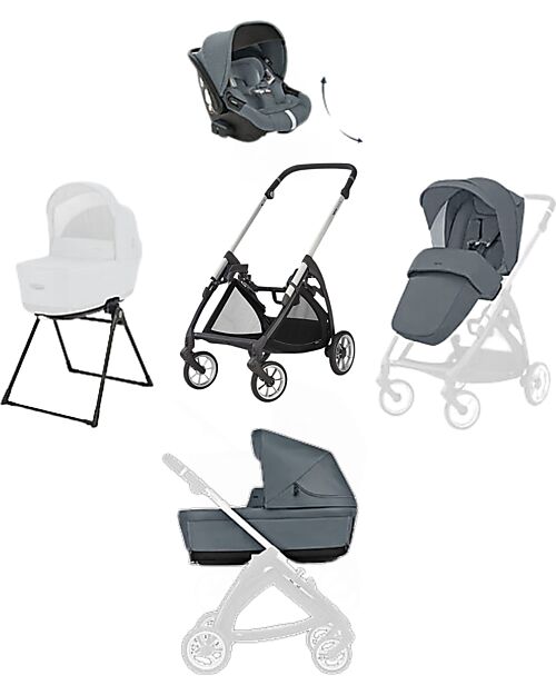 Inglesina Electa System Quattro - Union Grey - Stroller + Standup Cradle + Darwin Recline Car Seat Trio and Duo Strollers
