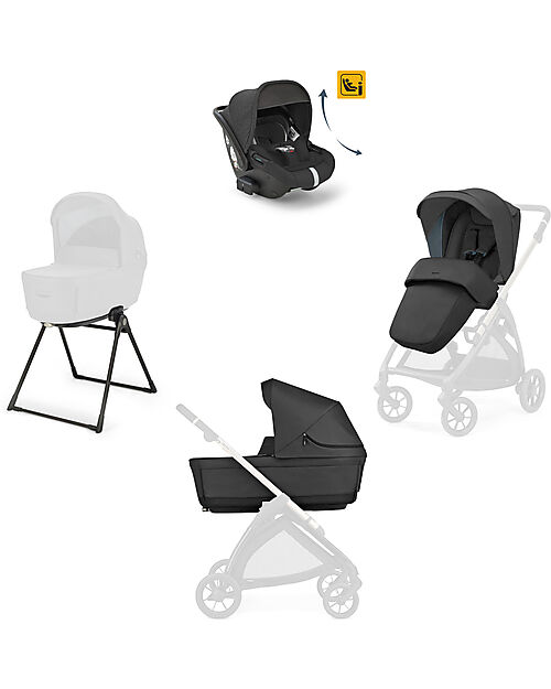 Inglesina Electa System Quattro - Upper Black - All Season Seat + Open Up Cot + Standup + Darwin Recline Car Seat Trio and Duo Strollers