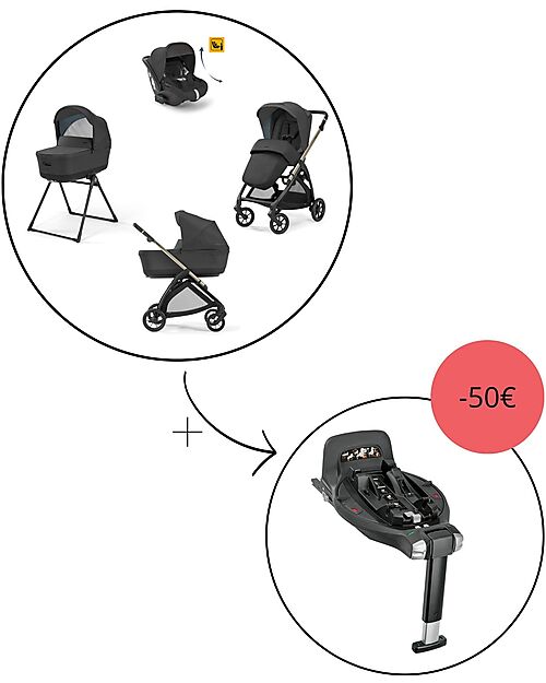 Inglesina Electa System Quattro - Upper Black + Rotating Base Trio and Duo Strollers