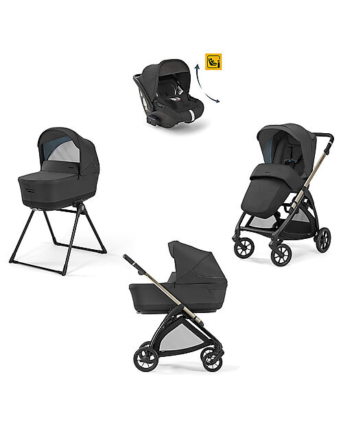 Inglesina Electa System Quattro - Upper Black - Stroller + Standup Cradle + Darwin Recline Car Seat Trio and Duo Strollers