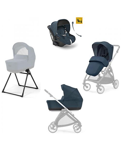 Inglesina Electa System Trio - Hudson Blue - Stroller Seat + Standup Cradle + Darwin Infant Recline Car Seat Trio and Duo Strollers