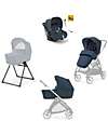 Inglesina Electa System Trio - Hudson Blue - Stroller Seat + Standup Cradle + Darwin Infant Recline Car Seat Trio and Duo Strollers