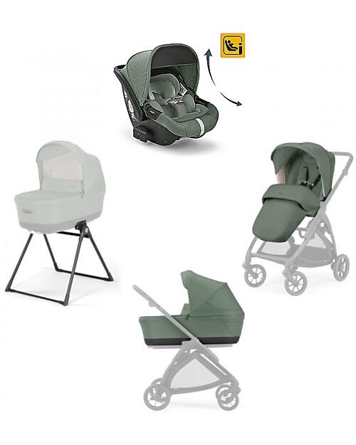 Inglesina Electa System Trio - Murray Green - Stroller Seat + Standup Cradle + Darwin Infant Recline Car Seat Trio and Duo Strollers