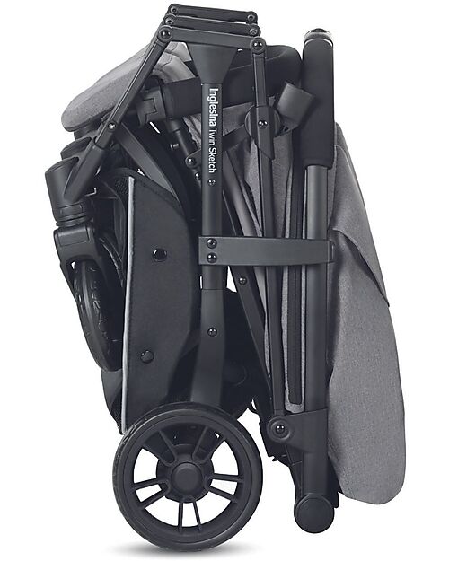 Inglesina Twin Sketch Stroller - Black and Gray - For twins or siblings close in age Double Pushchairs